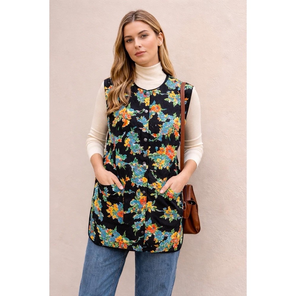 Vintage Unique Cottagecore Meets Art Teacher Cool Floral Smock Layering Vest